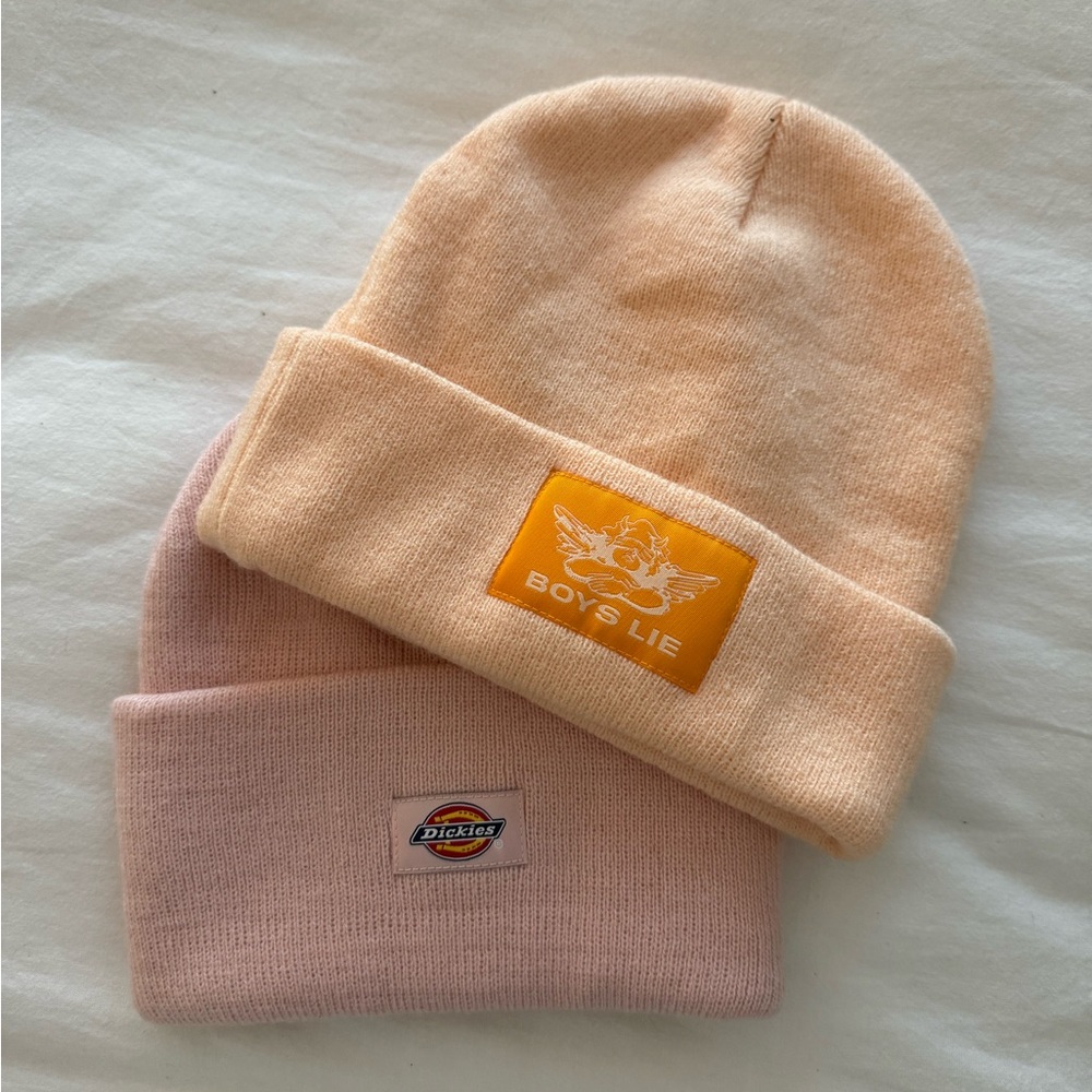 Boys Lie Peach and Dickies Pink Beanie Bundle
